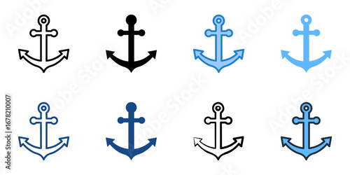 Anchor icon set multiple style collection 
