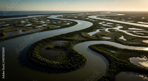 Wallpaper Mural Aerial View of Winding River Meandering Through Wetlands. Torontodigital.ca