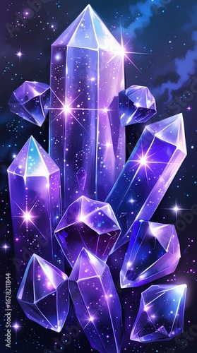an image of sparkling purple crystals in a cosmic space setting