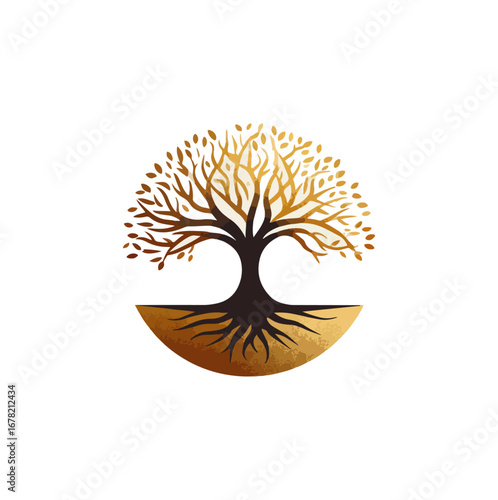 Golden tree symbol graphic design