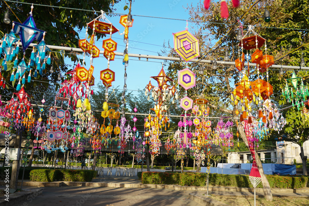 Obraz premium colorful Spider-web Thung hung is used in any holy or religious festival in thailand