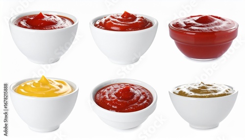 Wallpaper Mural Six Delicious Condiment Bowls Ketchup, Mustard, and Sauces Torontodigital.ca