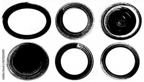 Abstract Black Ink Circles Artistic Brush Strokes, Grunge Frames