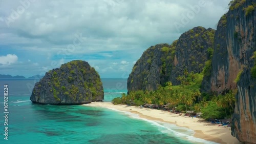 Stunning tropical beach paradise with turquoise water and dramatic cliffs
