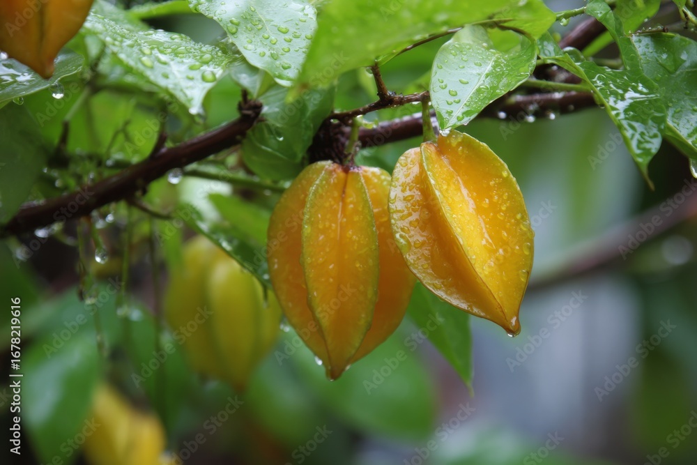 Obraz premium Starfruit on the starfruit tree , Generative AI
