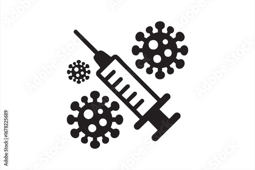 Syringe and virus doodle vector for medical immunization and disease prevention