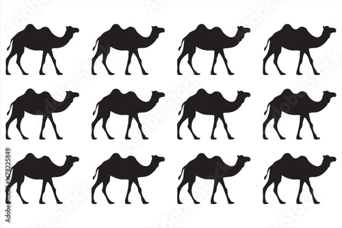 Desert camel doodle and silhouette icons collection for safari and travel design