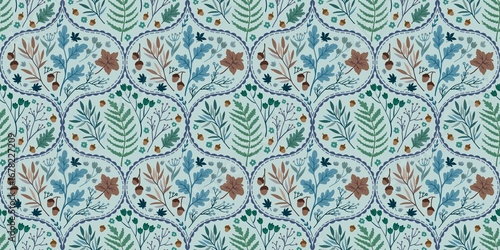 Autum Winter Pattern Background Illustration For Cover, Banner, Notes. Fall Winter Aesthetic Background.  Plant And Flower Pattern Background.