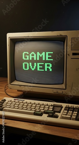 Retro Game Over Screen on Vintage Computer.