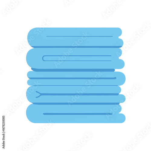 A serene stack of clean, perfectly folded pastel blue towels is depicted in a simple 2D vector illustration, isolated cleanly on a pure white background.