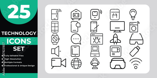 Technology Icons Set With 25 Vector Graphics illustration