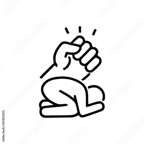Conceptual vector illustration depicting stress burnout frustration and despair with a fist smashing down on a kneeling figure