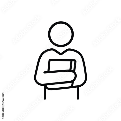 Minimalist illustration of a person holding a book depicting education knowledge and reading habits in black outline on white background