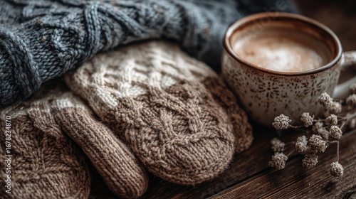 Cozy winter attire and warm drink