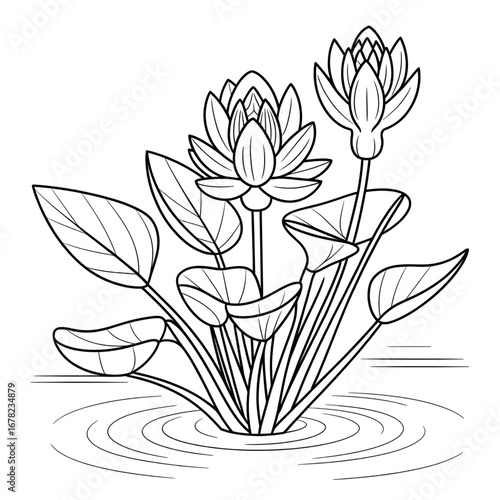 A water hyacinth flower illustration vector style coloring page
