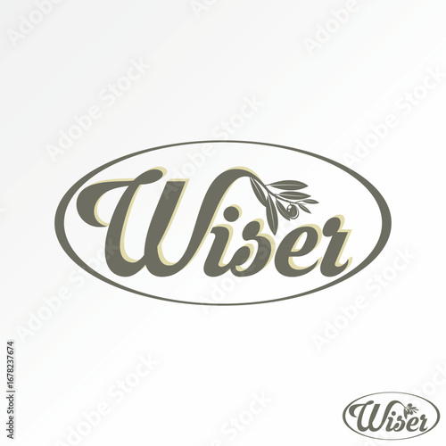 Logo design graphic concept creative premium vector stock image top sell text word Wiser with virgin olive fruit and leaves raw cooking tasty garden