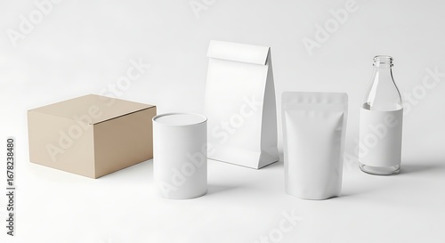 Various packaging mockups in neutral tones, a minimalist composition for branding needs.