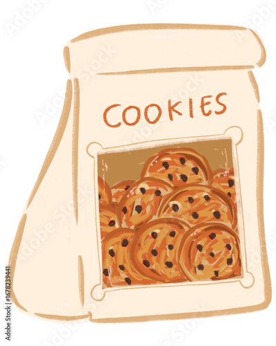 Pack of chocolate cookies hand drawn shale chalk color textured style illustration