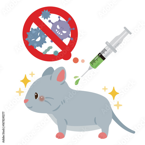 ワクチンを受けるネズミのイラスト