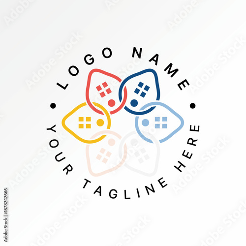 Logo design graphic concept creative premium vector stock image top sell 6 line avocado fruit rotating window and people holding hands to farm service