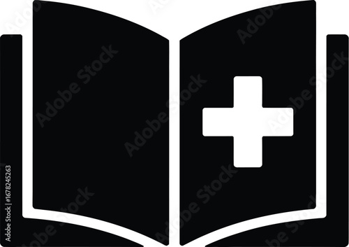 Open book with medical cross healthcare