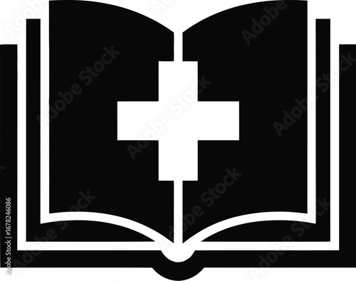 Open book with white cross black