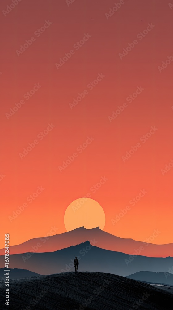 Fototapeta premium Silhouetted figure at desert sunset