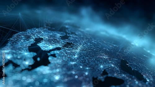 Glowing digital infrastructure illuminating a global logistics network