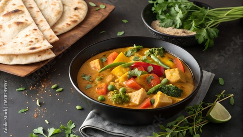 Wallpaper Mural Vegetarian Curry in Black Bowl with Flatbread and Herbs   Torontodigital.ca