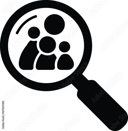 Magnifying glass over people icons search analysis