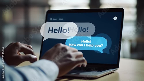 Person Types on Laptop with AI Chat Interface