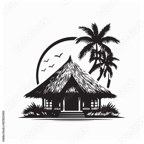 Tropical Hut Logo for Summer Resort or Beach Bar Vector