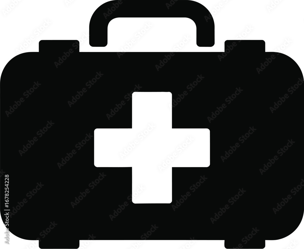 Obraz premium Black medical kit with white cross first aid health