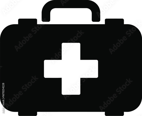Black medical kit with white cross first aid health