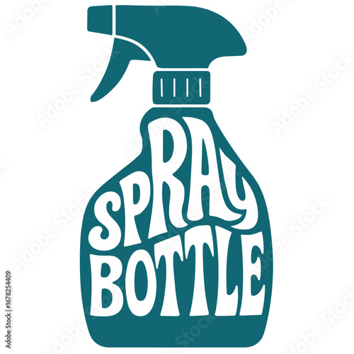 Spray bottle with bold lettering design in teal color  
