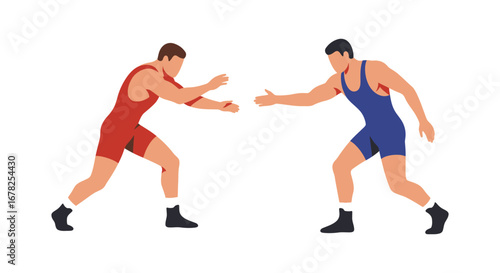 Two Male Wrestlers Facing Off Ready to Wrestle