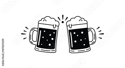 Two Mugs of Beer Toasting Cheers Illustration