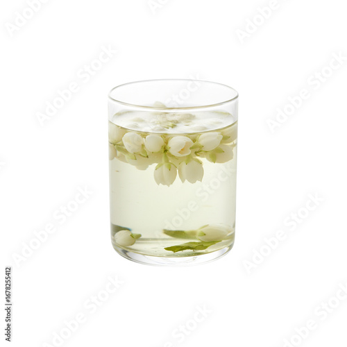 Wallpaper Mural Transparent glass cup of green tea with floating jasmine flowers Torontodigital.ca