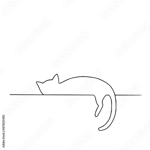 Minimalist cat design, a simple outline of a feline lounging elegantly with its tail hanging down