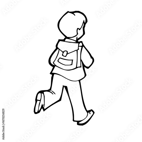 Energetic young student walking happily to school with a backpack, ready for learning and new adventures