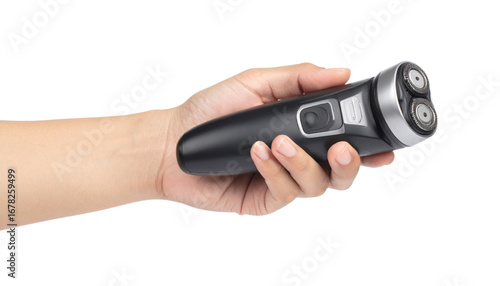 Wallpaper Mural A handheld electric shaver features two circular blades and a control button, designed for efficient grooming. Torontodigital.ca