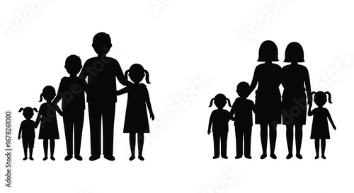 Silhouette Families Diverse Parents Children