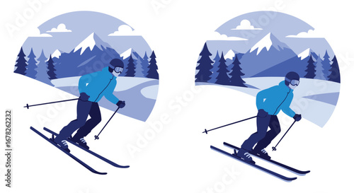 Alpine Skiing Techniques Comparison Illustration