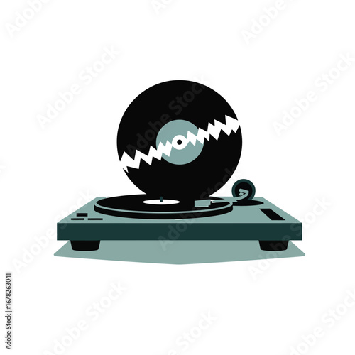 Vintage turntable playing a worn vinyl record with classic music vibes