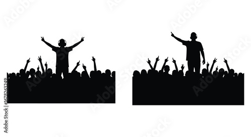 Silhouette Crowd Cheering at Concert Two Figures
