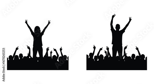 Silhouette of Excited Crowd Cheering at Concert