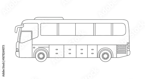 Simple Line Drawing of a Modern Coach Bus