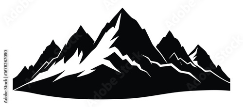 Dramatic mountain range silhouette with jagged peaks perfect for logo design