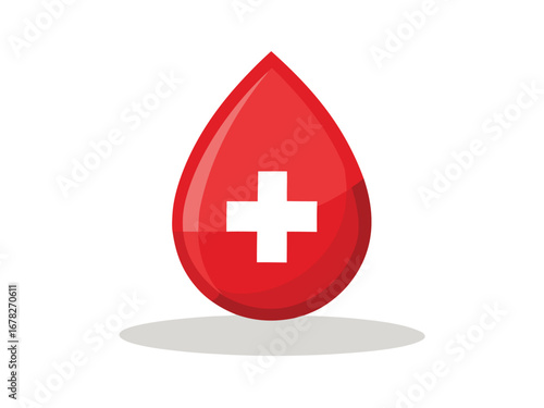 Vector art of red blood drop with cross symbol