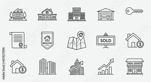 Real Estate Outline Icon Set